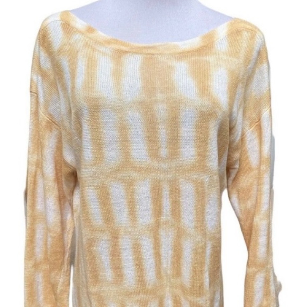 🌼Chicos Yellow & White TieDyed Pullover Long Sleeve Soft Knit Linen Rayon Top L